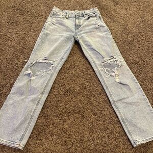 American Eagle Outfitters Blue Straight Leg Distressed Jeans